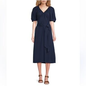 Alex Marie Drs Everly Navy X Burr A Line Cotton Poplin Midi Dress NEW